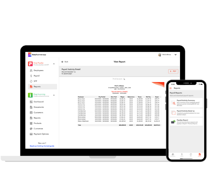 Easy reporting for tracking wages, tax and super.