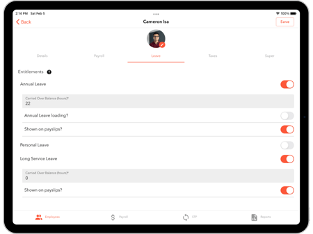 Track employee entitlements and superannuation